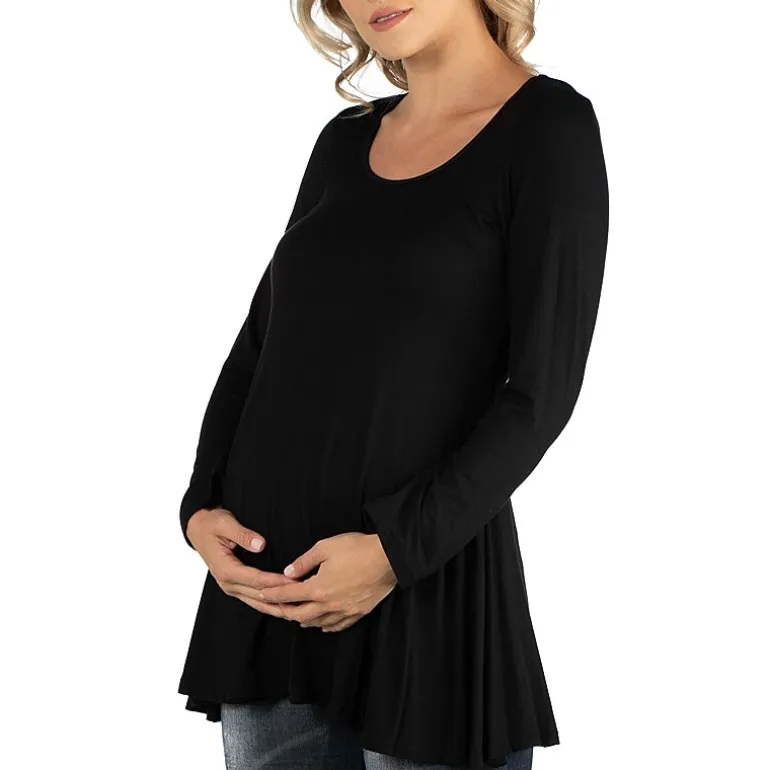 24/7 Comfort Apparel Long Sleeve Solid Swing Flare Tunic Top