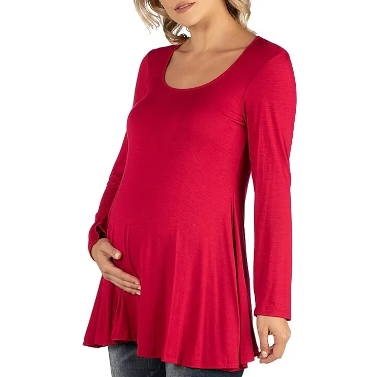 24/7 Comfort Apparel Long Sleeve Solid Swing Flare Tunic Top