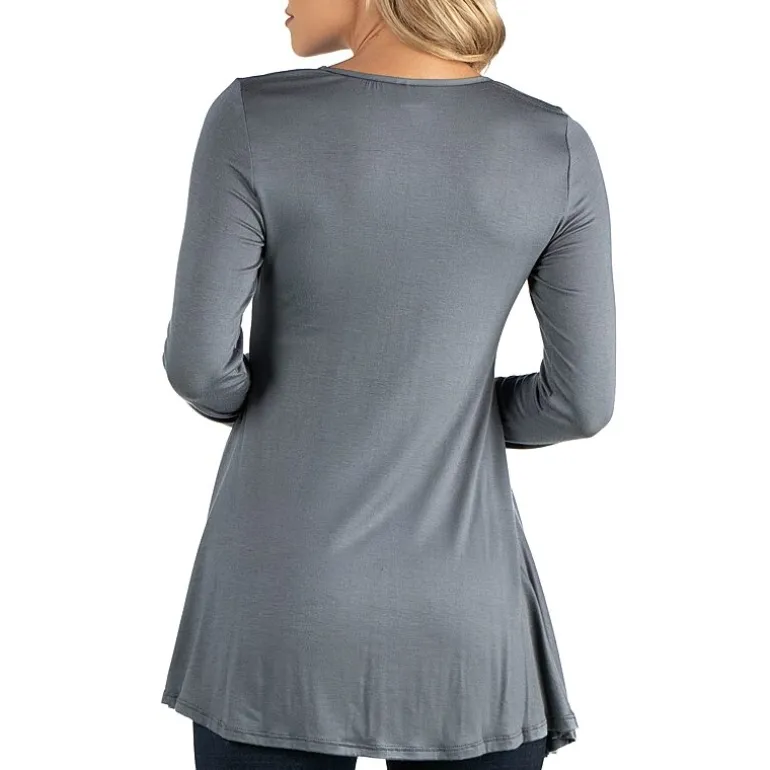 24/7 Comfort Apparel Long Sleeve Solid Swing Flare Tunic Top