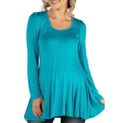 24/7 Comfort Apparel Long Sleeve Solid Swing Flare Tunic Top
