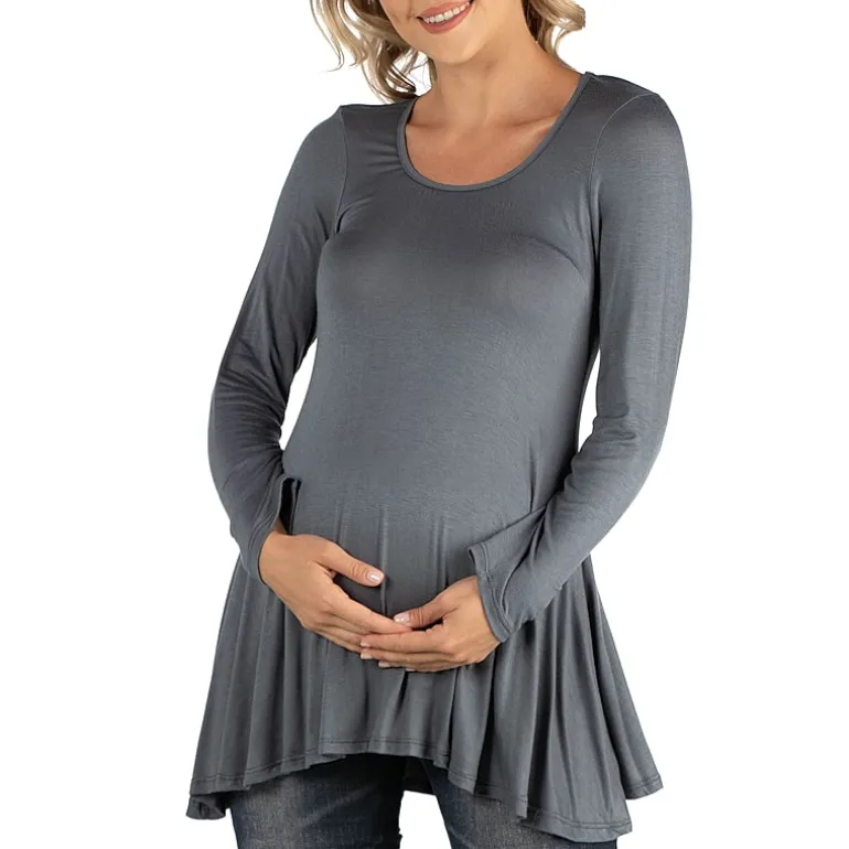 24/7 Comfort Apparel Long Sleeve Solid Swing Flare Tunic Top