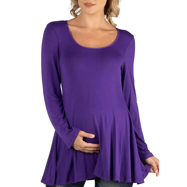 24/7 Comfort Apparel Long Sleeve Solid Swing Flare Tunic Top