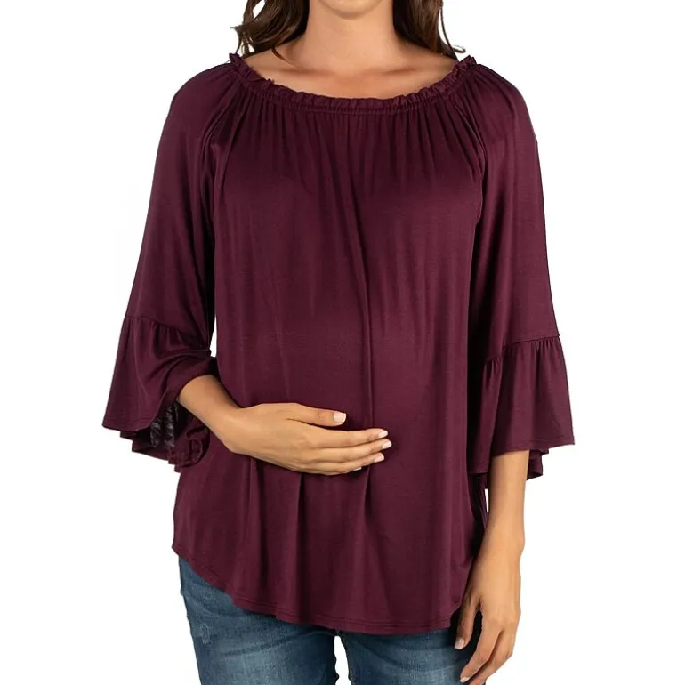 24/7 Comfort Apparel-Maternity Womens Round Neck 3/4 Sleeve Tunic Top