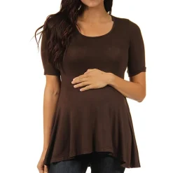 24/7 Comfort Apparel-Maternity Womens Scoop Neck Short Sleeve Tunic Top