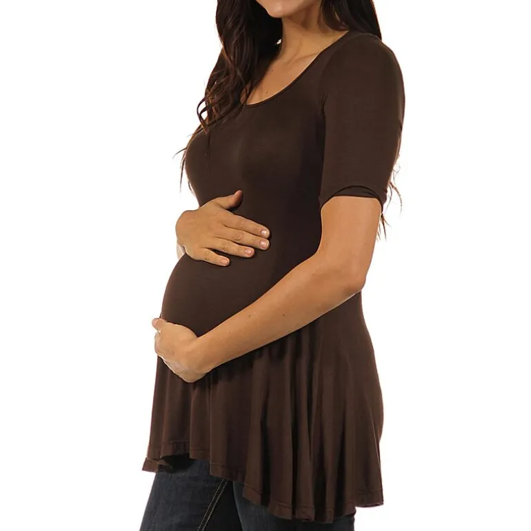 24/7 Comfort Apparel-Maternity Womens Scoop Neck Short Sleeve Tunic Top