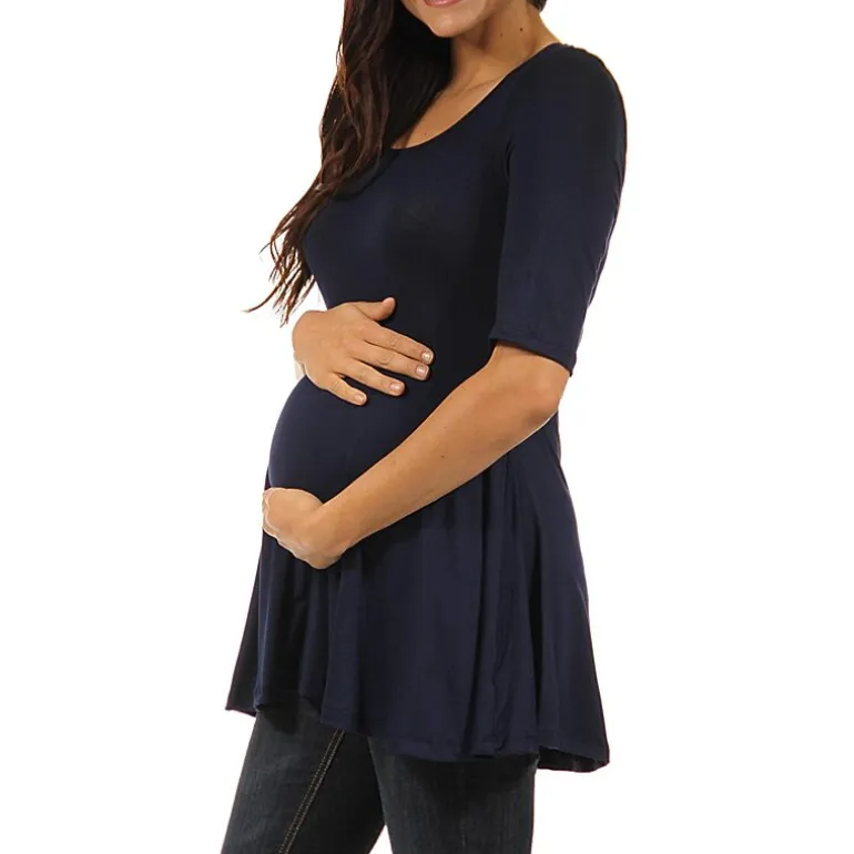 24/7 Comfort Apparel-Maternity Womens Scoop Neck Short Sleeve Tunic Top