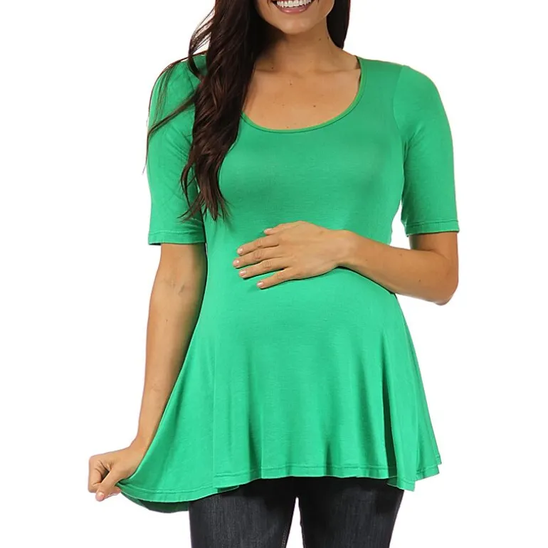 24/7 Comfort Apparel-Maternity Womens Scoop Neck Short Sleeve Tunic Top