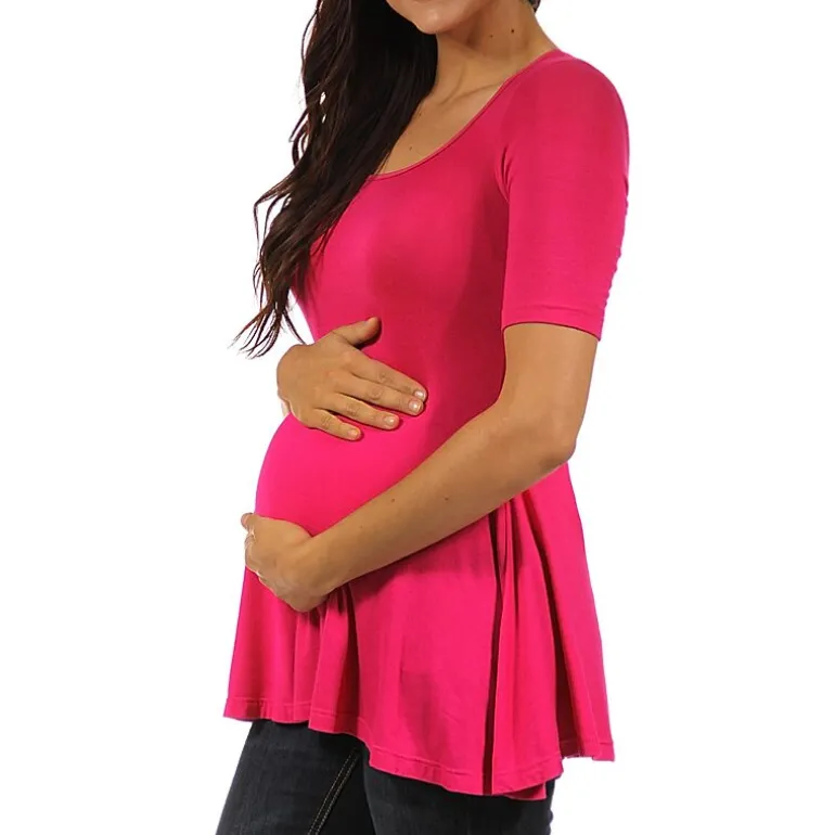 24/7 Comfort Apparel-Maternity Womens Scoop Neck Short Sleeve Tunic Top