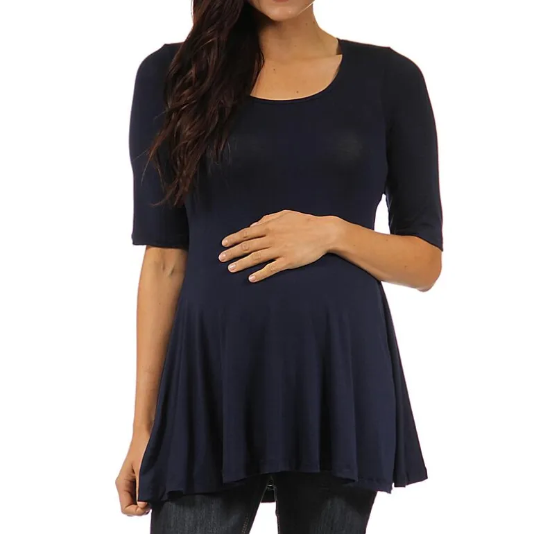 24/7 Comfort Apparel-Maternity Womens Scoop Neck Short Sleeve Tunic Top