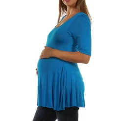 24/7 Comfort Apparel-Maternity Womens Scoop Neck Short Sleeve Tunic Top