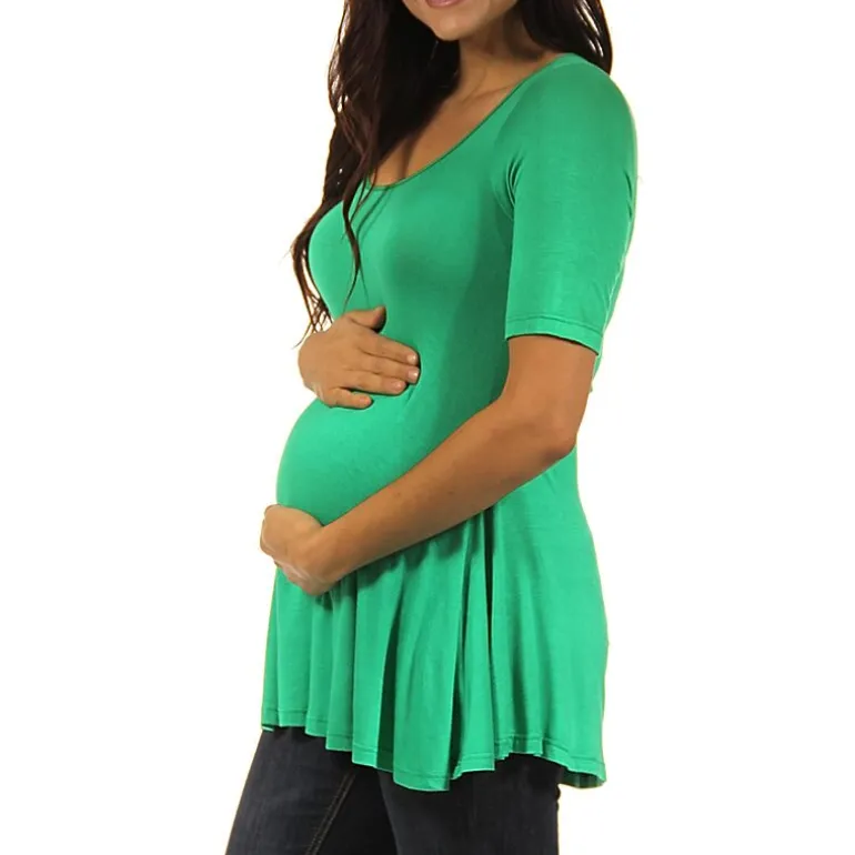 24/7 Comfort Apparel-Maternity Womens Scoop Neck Short Sleeve Tunic Top