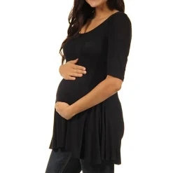 24/7 Comfort Apparel-Maternity Womens Scoop Neck Short Sleeve Tunic Top
