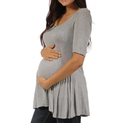 24/7 Comfort Apparel-Maternity Womens Scoop Neck Short Sleeve Tunic Top