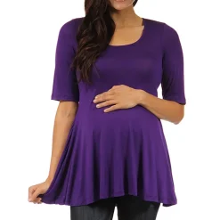 24/7 Comfort Apparel-Maternity Womens Scoop Neck Short Sleeve Tunic Top