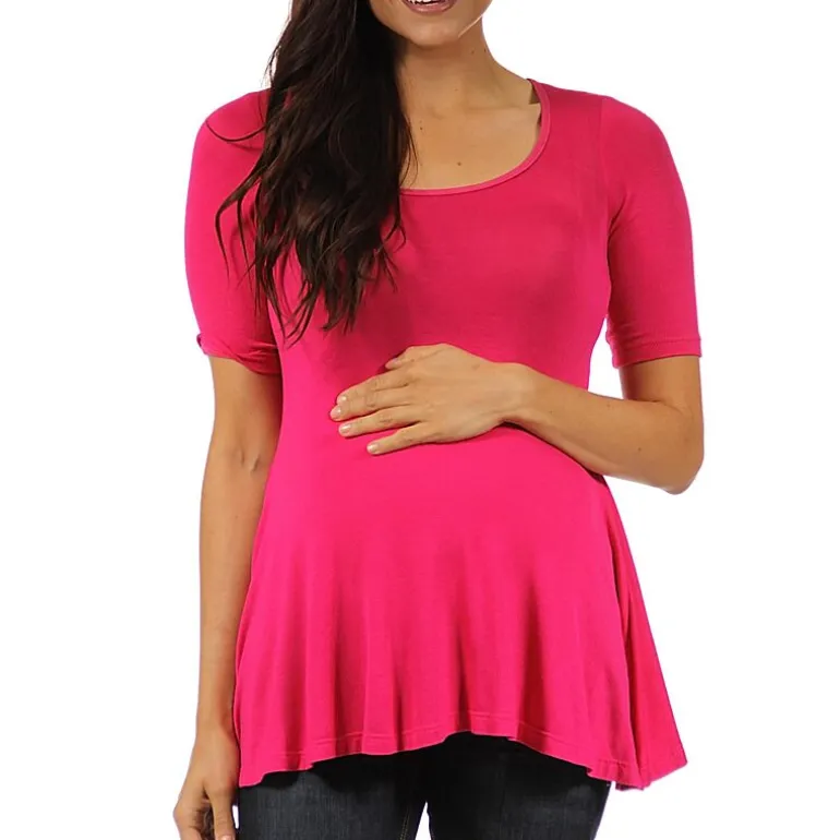 24/7 Comfort Apparel-Maternity Womens Scoop Neck Short Sleeve Tunic Top