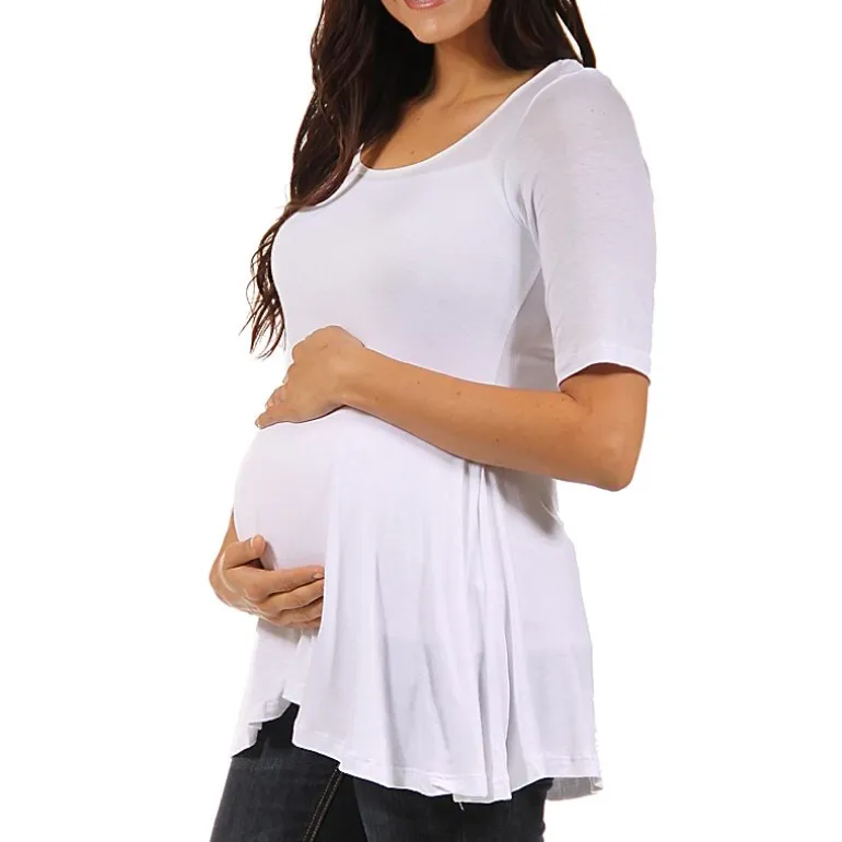 24/7 Comfort Apparel-Maternity Womens Scoop Neck Short Sleeve Tunic Top