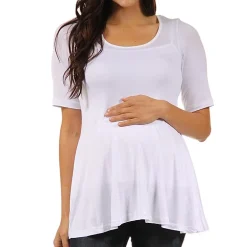 24/7 Comfort Apparel-Maternity Womens Scoop Neck Short Sleeve Tunic Top
