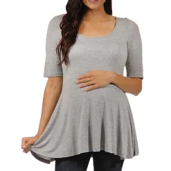 24/7 Comfort Apparel-Maternity Womens Scoop Neck Short Sleeve Tunic Top