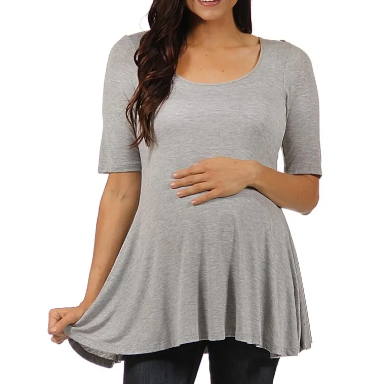 24/7 Comfort Apparel-Maternity Womens Scoop Neck Short Sleeve Tunic Top
