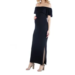 24/7 Comfort Apparel Off Shoulder Ruffle Detail Maxi Dress
