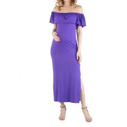 24/7 Comfort Apparel Off Shoulder Ruffle Detail Maxi Dress