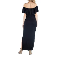 24/7 Comfort Apparel Off Shoulder Ruffle Detail Maxi Dress