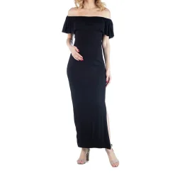 24/7 Comfort Apparel Off Shoulder Ruffle Detail Maxi Dress