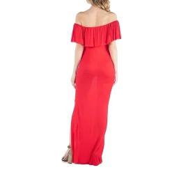 24/7 Comfort Apparel Off Shoulder Ruffle Detail Maxi Dress