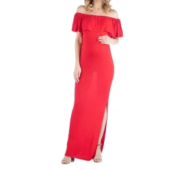 24/7 Comfort Apparel Off Shoulder Ruffle Detail Maxi Dress