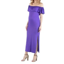 24/7 Comfort Apparel Off Shoulder Ruffle Detail Maxi Dress