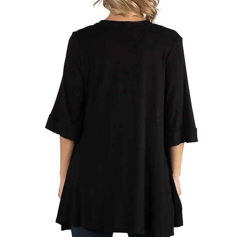 24/7 Comfort Apparel Open Front Elbow Length Sleeve Cardigan