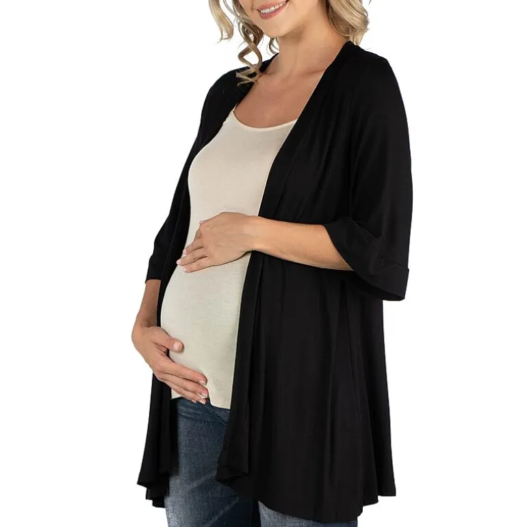 24/7 Comfort Apparel Open Front Elbow Length Sleeve Cardigan