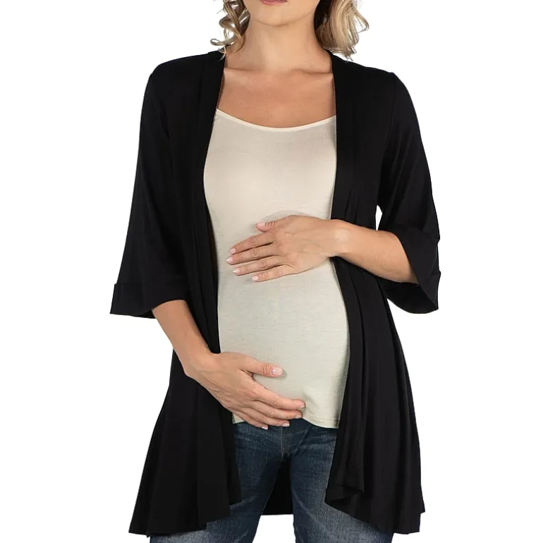 24/7 Comfort Apparel Open Front Elbow Length Sleeve Cardigan