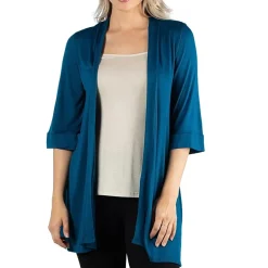 24/7 Comfort Apparel Open Front 3/4 Length Sleeve Cardigan