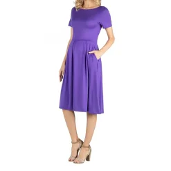 24/7 Comfort Apparel Short Sleeve and Pocket Midi Dress