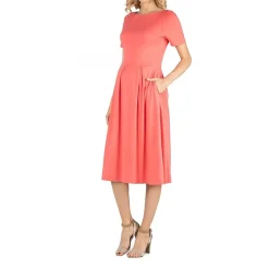 24/7 Comfort Apparel Short Sleeve and Pocket Midi Dress