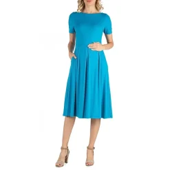 24/7 Comfort Apparel Short Sleeve and Pocket Midi Dress
