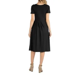 24/7 Comfort Apparel Short Sleeve and Pocket Midi Dress