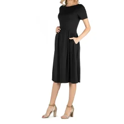 24/7 Comfort Apparel Short Sleeve and Pocket Midi Dress
