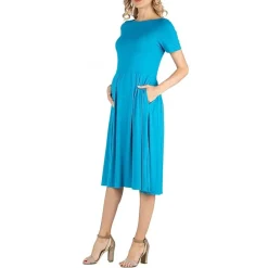 24/7 Comfort Apparel Short Sleeve and Pocket Midi Dress