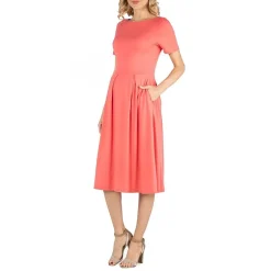 24/7 Comfort Apparel Short Sleeve and Pocket Midi Dress