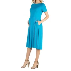 24/7 Comfort Apparel Short Sleeve and Pocket Midi Dress