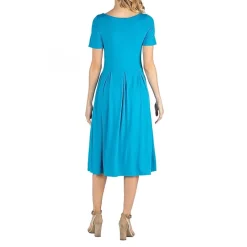 24/7 Comfort Apparel Short Sleeve and Pocket Midi Dress