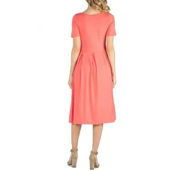 24/7 Comfort Apparel Short Sleeve and Pocket Midi Dress