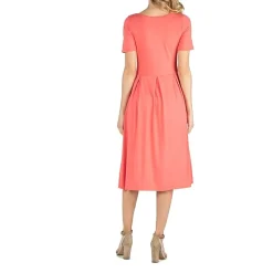 24/7 Comfort Apparel Short Sleeve and Pocket Midi Dress