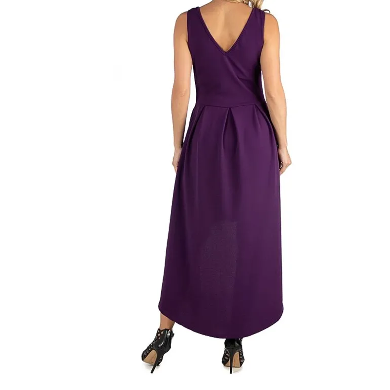 24/7 Comfort Apparel Sleeveles Fit and Flare High Low Dress