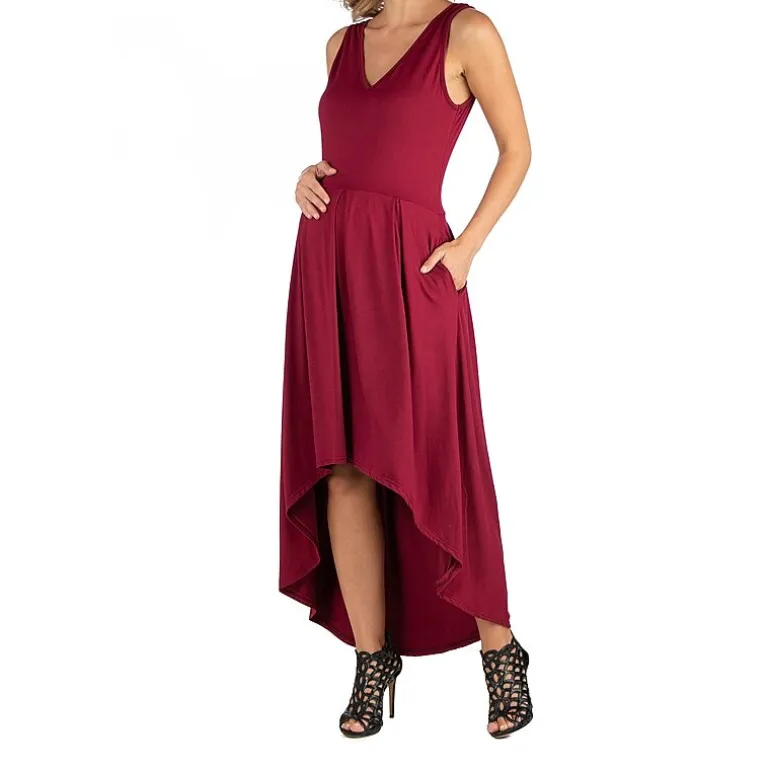 24/7 Comfort Apparel Sleeveles Fit and Flare High Low Dress