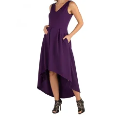 24/7 Comfort Apparel Sleeveles Fit and Flare High Low Dress