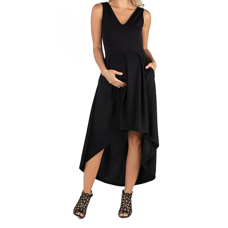 24/7 Comfort Apparel Sleeveles Fit and Flare High Low Dress
