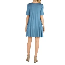 24/7 Comfort Apparel Soft Flare T-Shirt Dress with Pockets